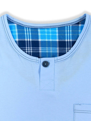 Schlafanzug Herren Kurzarm Kurze Hose Blau