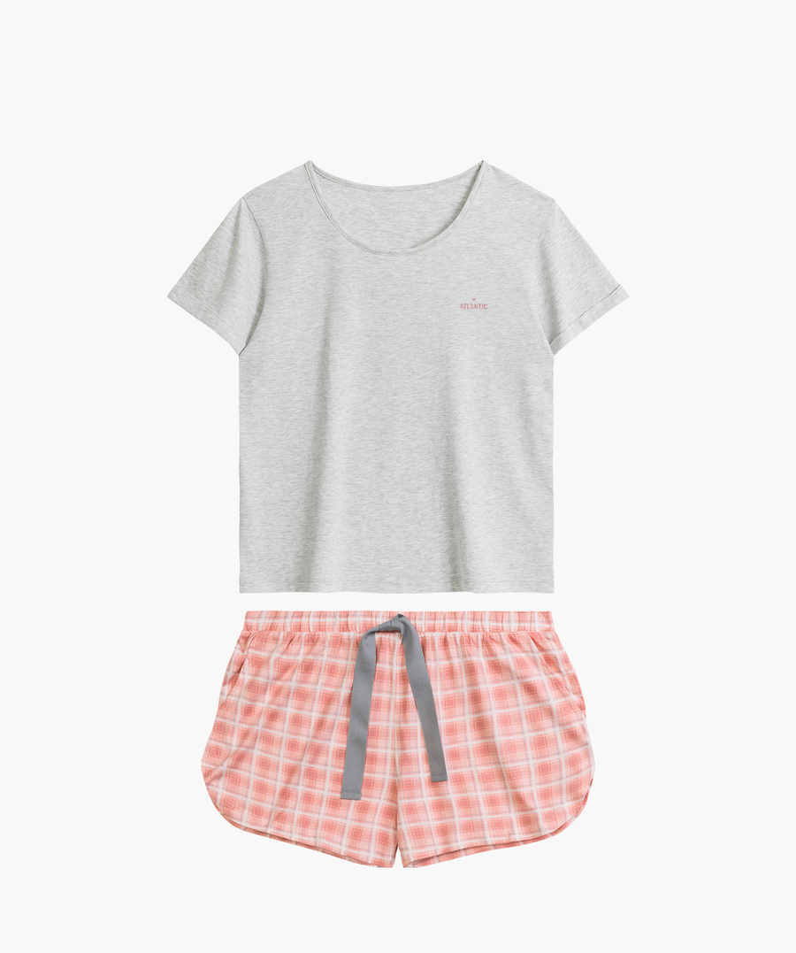 Damen Schlafanzug Nlp-497 Rosa/Grau/Blau