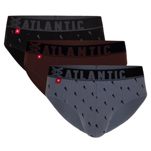 Atlantic Herren Sport Slips – Bequeme Unterwäsche aus 95% Baumwolle, 5% Elastan, Print-Design, 3er Pack, Braun/Grau/Schwarz, Modell 3MP-152, Externer Gummibund, Kollektion Sport | jz23