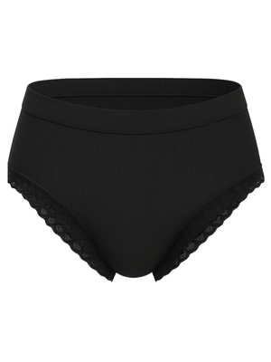 Gerippter Damenschlüpfer mit Spitze Schwarz 6108