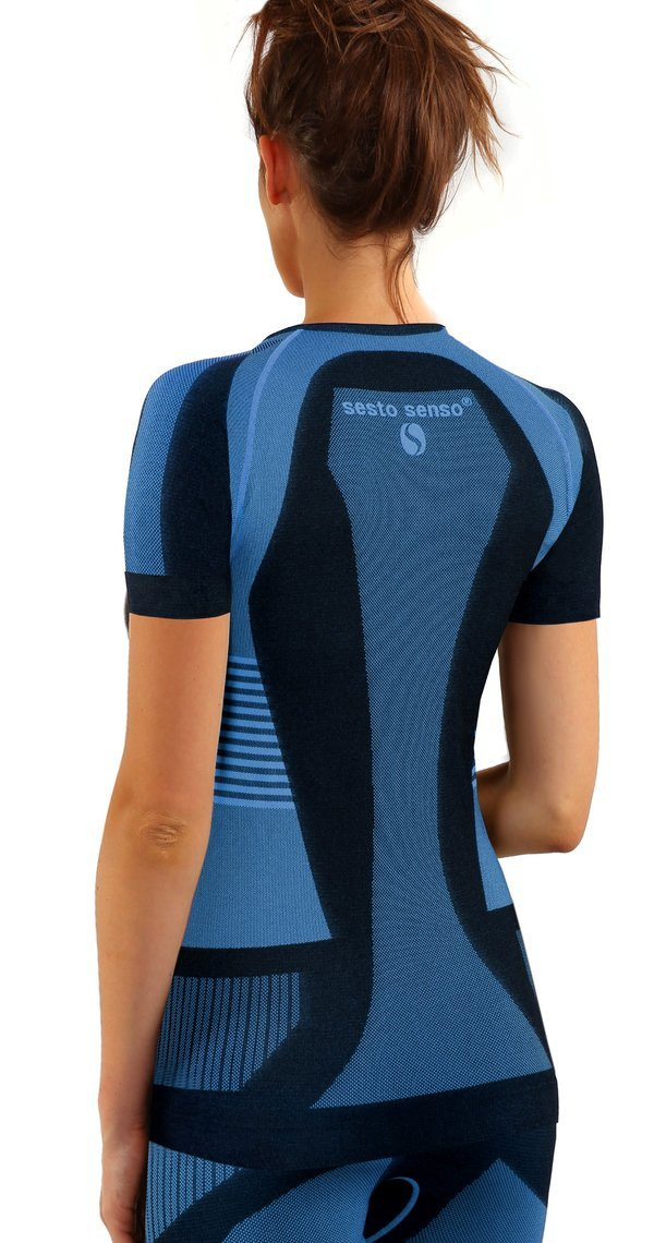 Sesto Senso Damen Thermo Active T-Shirt – Antiallergisch, Bakteriostatisch, Atmungsaktiv, Nahtlos, Kurzer Ärmel, Sportbekleidung für Winter, Farbe: Blau, Ideal für Outdoor-Aktivitäten