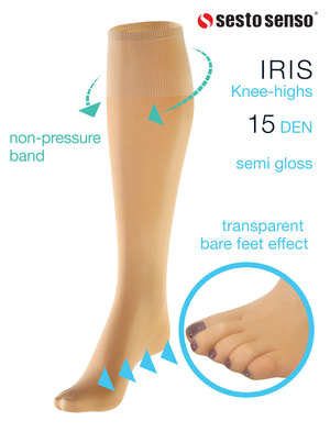 Sesto Senso Damen Podkolanówki Iris – Halbmatte, Transparente Kniestrümpfe mit Barfuß-Effekt, Bequem und Elastisch, Ideal für Elegante Looks, Farbe Vision/Beige, Poliamid-Elastan Mix, Made in Polen