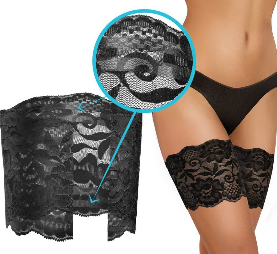 Sesto Senso Damen Samonośne Opaski Na Uda – Komfortable Anti-Odier Schutz, Elastisch mit Silikon, Unsichtbar Unter Kleidung, Koralle Muster, Schwarz, 90% Poliamid, 10% Elastan, Ideal für Sommerkleider und Röcke