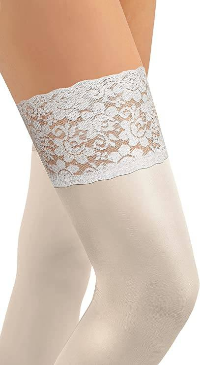 Sesto Senso Damen Pończochy Samonośne Nicole – Elegante 50 DEN Strümpfe mit Spitze und Silikon, Mikrofaser-Elastan, Blickdicht, Weiß, Größe 1/2 oder 3/4, Komfort und Stil für jeden Anlass