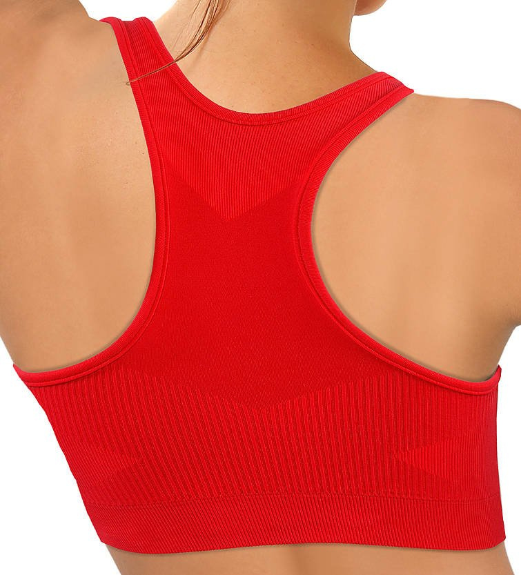 Sesto Senso Damen Seamless Sport Top – Nahtloser Sport-BH, Elastisch, Atmungsaktiv, Thermoregulierend, Doppellagig, Perfekte Passform, Rot, Poliamid, Ideal für Fitness, Crossfit, Laufen, Radfahren, Neu