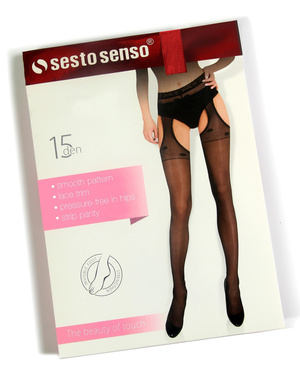 Sesto Senso Damen Strumpfhose Beatrice – Elegante Strippanty mit Spitzenabschluss, 15 DEN, Komfort ohne Druck, Poliamid-Elastan, Ideal für Valentinstag, Rot, Neu