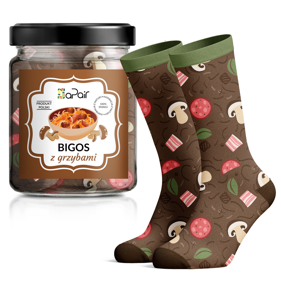 Damen-/Herren-Socken im Geschenkglas Pilzsuppe