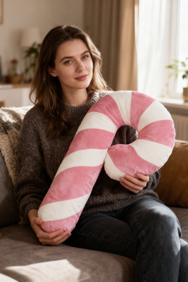 Dekokissen Zuckerstange Rosa-Weiß