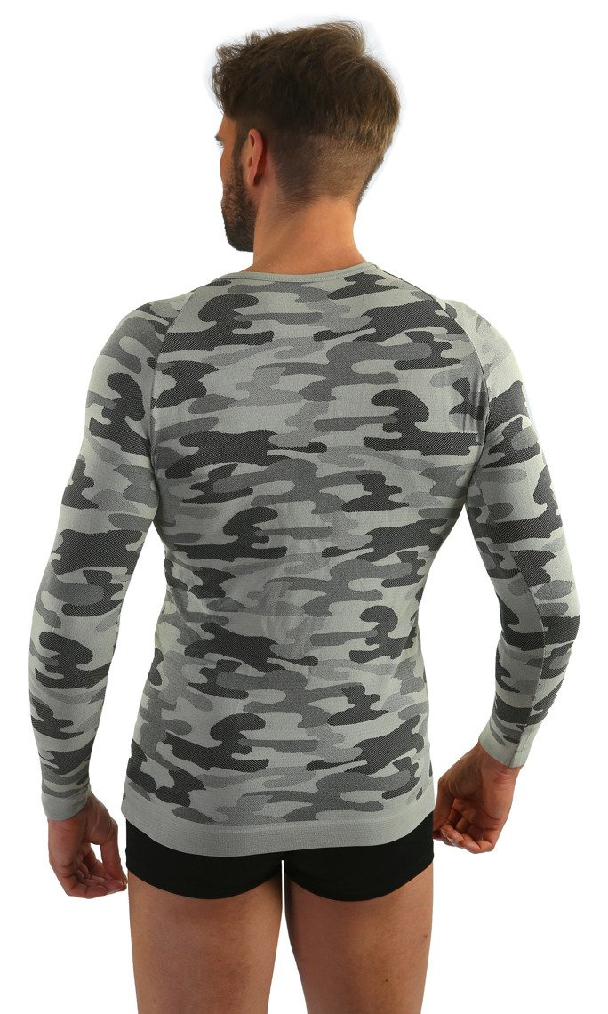 Sesto Senso Herren Thermoaktive Funktionsshirt – Nahtlos, Atmungsaktiv, 4-Wege-Stretch, Antiallergen, Langarm, Poliamid, Sportbekleidung für Winter, Camouflage Design, Hellgrau