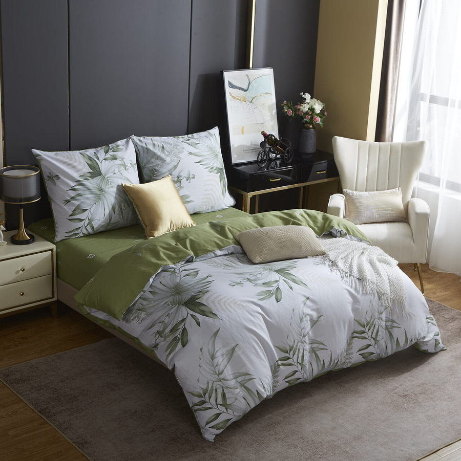 Bettwäsche Satina Y020 Weiß mit Blattmuster