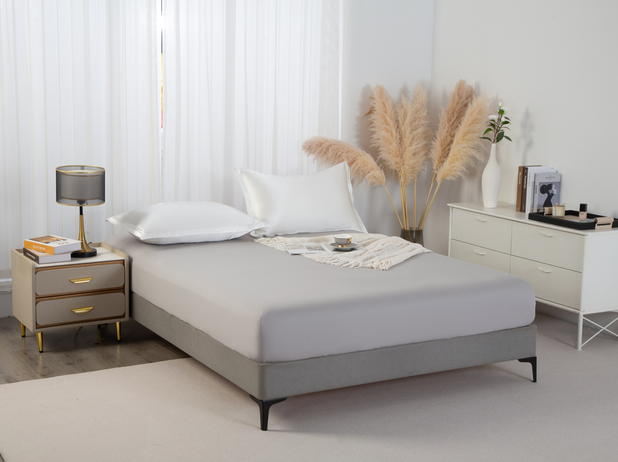 Spannbettlaken Satyn Grau