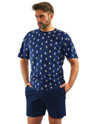 Kurzarm-Schlafanzug Herren Serie Orange-Blau