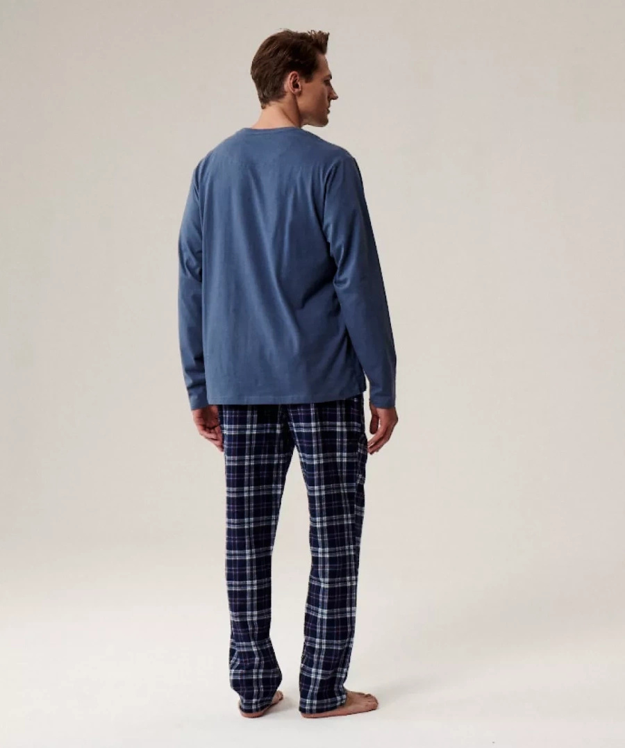 Herrenpyjama Serie nmp-393 Grau/Marineblau