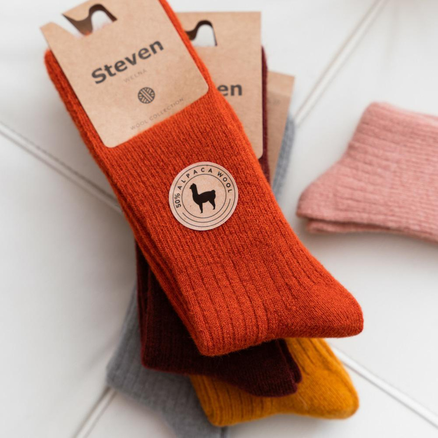 Skarpetki 50% z wełny alpaki art. 044 PR007 jasno różowe