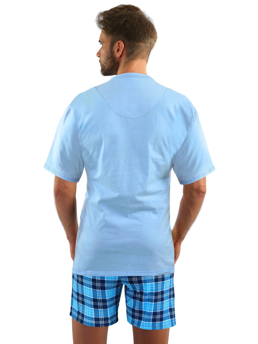 Schlafanzug Herren Kurzarm Kurze Hose Blau