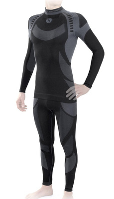 Sesto Senso Damen Thermoaktive Unterwäsche Set – Nahtlos, Atmungsaktiv, Antiallergisch, Ideal für Wintersport, Schwarz, Langarm, Poliamid-Elastan, Merino-Optik