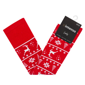 Kniestrümpfe Damen Serie Weihnachtsmuster Rot