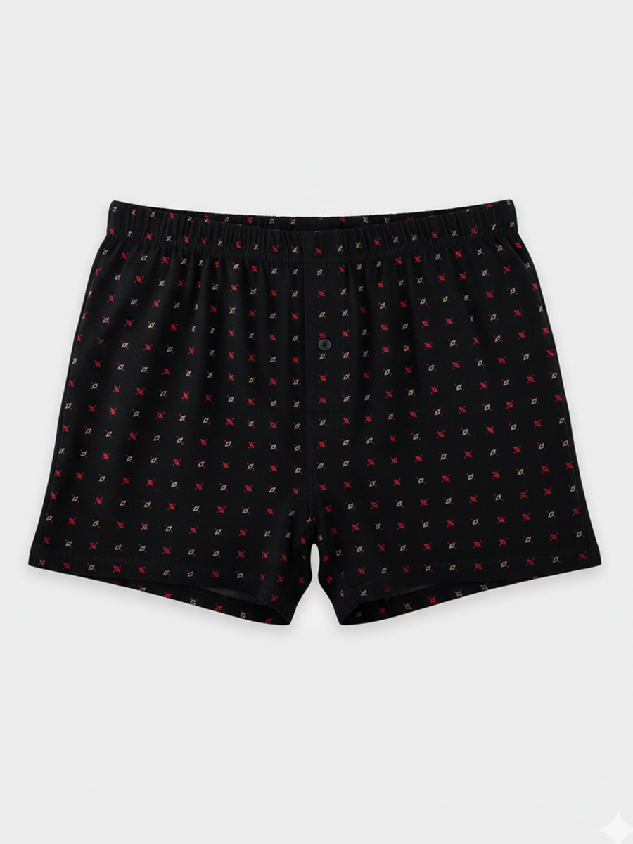 Herren Loose Boxershorts mit Knöpfen Schwarz