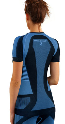 Sesto Senso Damen Thermo Active T-Shirt – Antiallergisch, Bakteriostatisch, Atmungsaktiv, Nahtlos, Kurzer Ärmel, Sportbekleidung für Winter, Farbe: Blau, Ideal für Outdoor-Aktivitäten