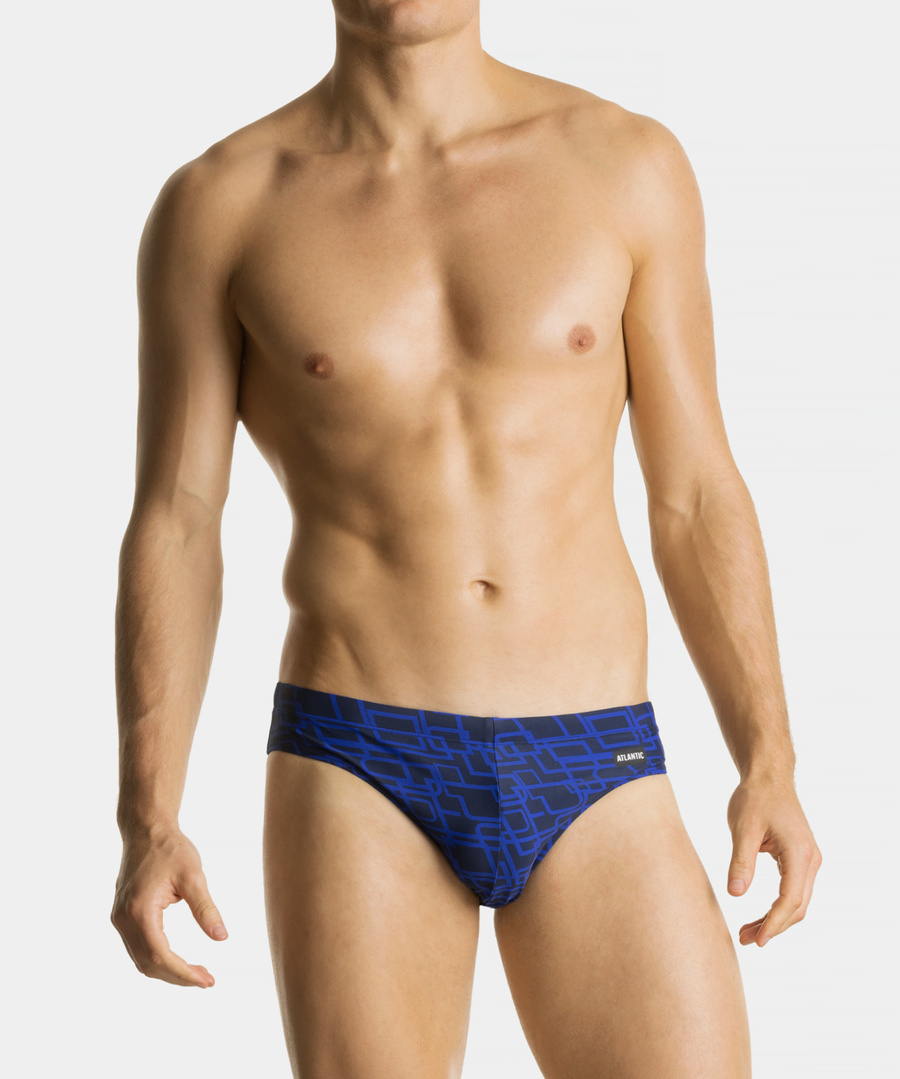 Atlantic Herren KMT-335 Badehose Slips – Schnelltrocknend, 80% Polyamid, 20% Elastan, Print-Design, Tunnelzug, Grau/Schwarz/Marineblau/Blau – Komfortable Schwimmhose für Männer