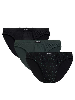 Atlantic Herren Baumwoll Slips Set – Sportlicher Schnitt, Atmungsaktiv, 3er Pack, Mix Muster, Schwarz/Grün, Weiche Innengummierung, Herbst/Winter Kollektion 2025