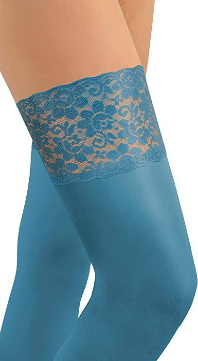 Sesto Senso Damen Pończochy Samonośne Nicole – Elegante 50 DEN Mikrofaser Strümpfe mit Silikonspitze, Mattem Finish, Komfortabel und Haltbar, Petrol, Größe 1/2 oder 3/4 – Perfekt für Verschiedene Anlässe