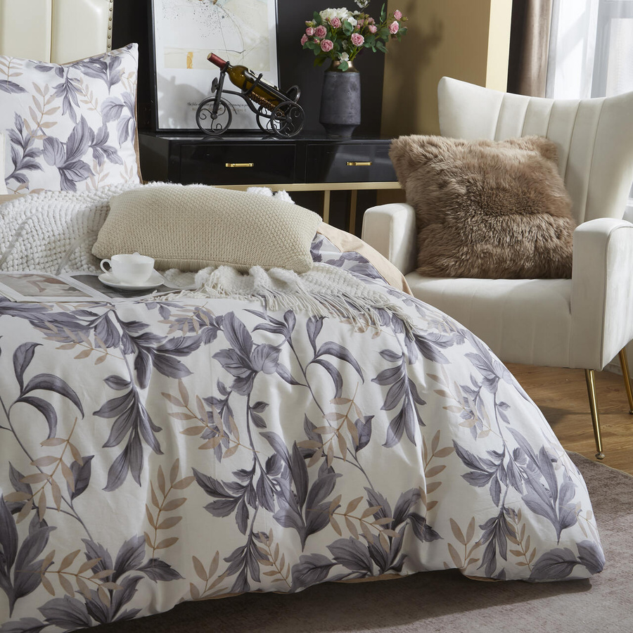 Bettwäsche Y013 Blättermuster Ecru