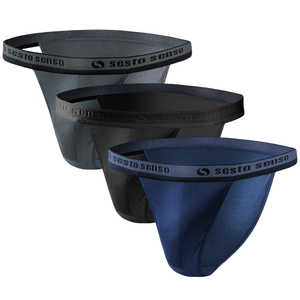 Sesto Senso Herren Tanga Slip Set – Bequeme Baumwollunterwäsche mit Elastan, Sportlicher Schnitt, Anliegend, 3er Pack, Grau/Schwarz/Blau, Größe M