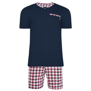 Herrenschlafanzug Kurzarm Kurze Hose Blau