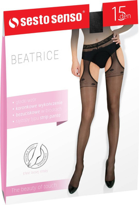 Sesto Senso Damen Strumpfhose Beatrice – Elegante 15 DEN Strippanty mit Spitzenabschluss, Bequem und Ohne Druck, Poliamid-Elastan Mix, Imitiert Strümpfe mit Gürtel, Beiger Jacquard-Stil, Ideal für Alltag und besondere Anlässe