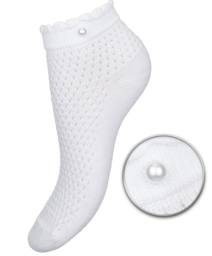 Socken für Damen durchbrochen Z Perełką Milena Weiß