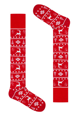 Kniestrümpfe Damen Serie Weihnachtsmuster Rot