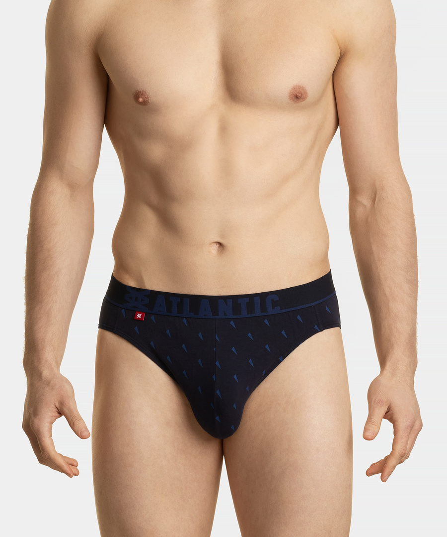 Atlantic Herren Sport Slips – Bequeme Unterwäsche aus Baumwolle, 3er Pack mit Print, Farben: Rot, Marineblau, Blau, Elastischer Bund, Für Sportliche Aktivitäten, Größe: M-XL