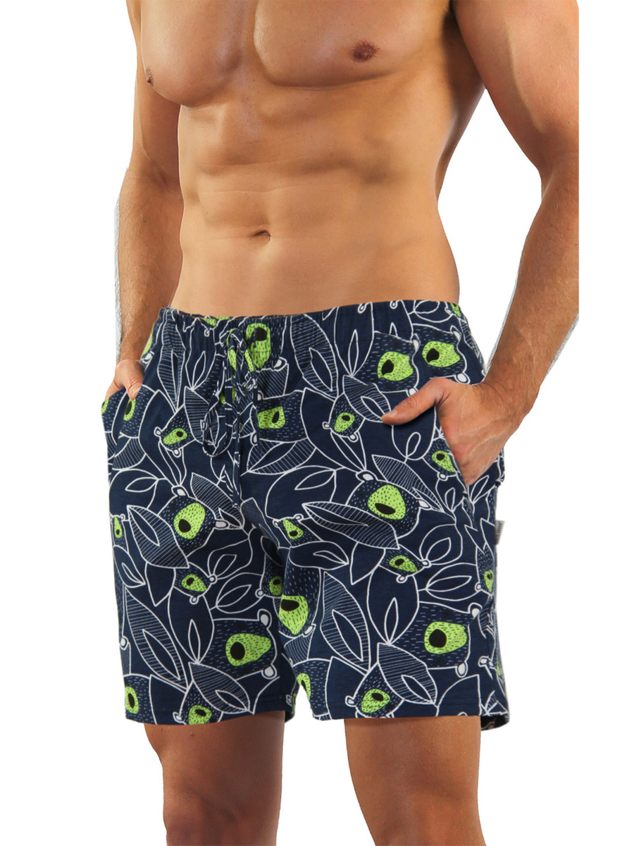 Herren-Pyjama Kurzarm Kurze Hose Blau Gelb