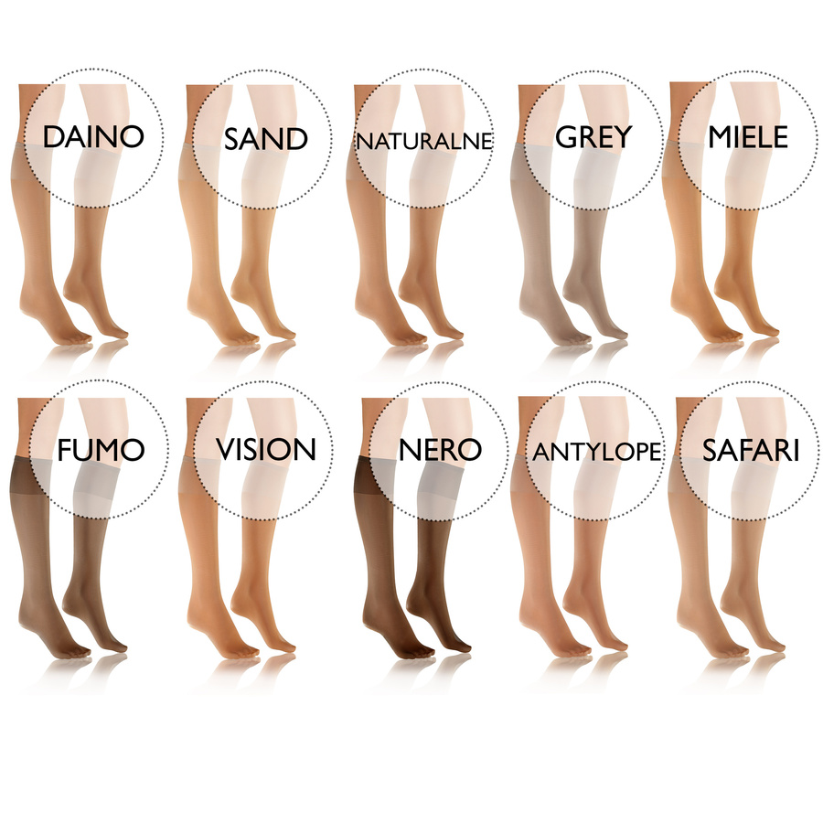 Sesto Senso Damen Podkolanówki IRIS 15 Den – Halbtransparent mit Bosem Fuß Effekt, Poliamid-Elastan Mix, Ideal für Sommer, Bequem und Rutschfest, 10er Pack, Farben: Vision, Nero, Fumo, Made in Poland