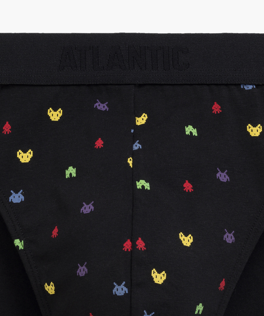 Atlantic Herren Sport Slips Set – Bequeme Unterwäsche aus Baumwolle mit Elastan, Atmungsaktiv, 3er Pack, Grau/Schwarz mit Print, Herbst/Winter Kollektion