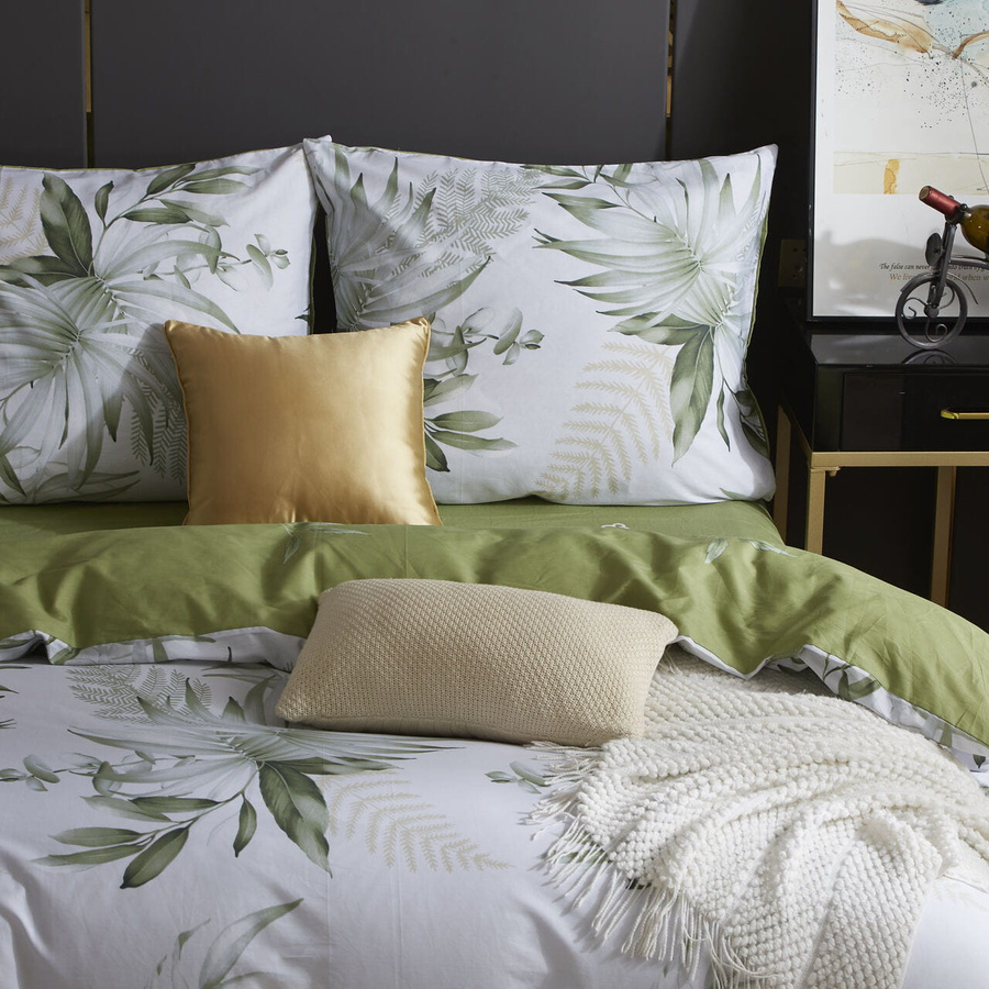 Bettwäsche Satina Y020 Weiß mit Blattmuster