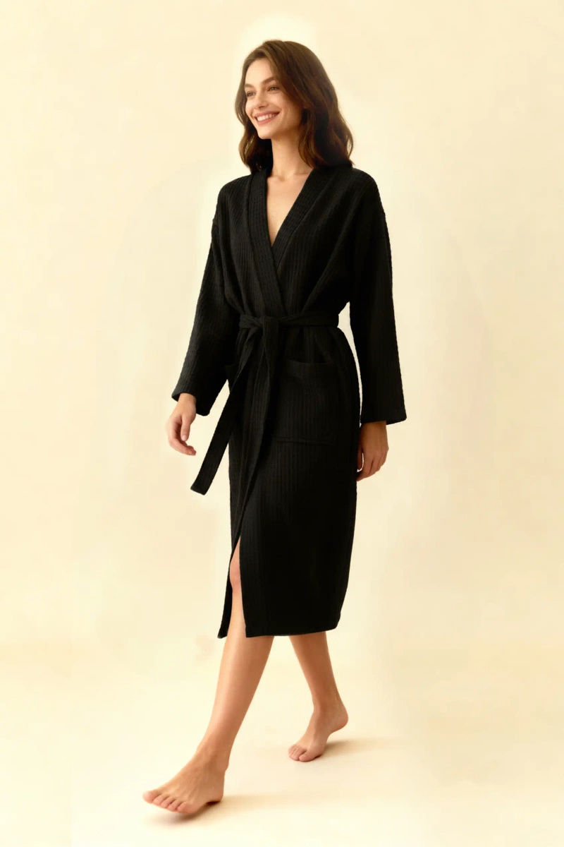 S BATHROBE WAFFLE BLACK XS