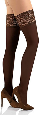 Sesto Senso Damen Selbsthaltende Strümpfe Nicole – Elegante 50 DEN Mikrofaser mit Spitze, Komfort und perfekter Sitz, Braun (Caffe), Größen 1/2 und 3/4, Ideal für Alltag und besondere Anlässe