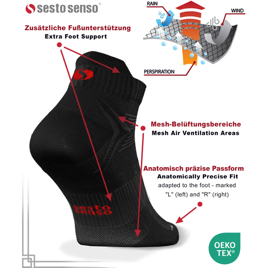 Sesto Senso Herren Sport Socken SKB08 – Atmungsaktive, Nahtlose Poliamid-Socken, Thermoregulierend, Elastisch, Ideal für Laufen, Fitness, Nordic Walking, Schwarz, Nicht drückend, Hergestellt in Polen