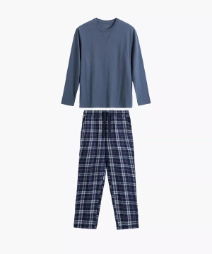 Herrenpyjama Serie nmp-393 Grau/Marineblau
