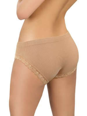 Gerippter Damenschlüpfer mit Spitze Beige 6108