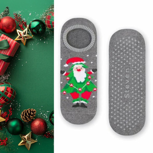 Stopki świąteczne frotte ABS z mikołajem art. 132 ZF020 melanż szary