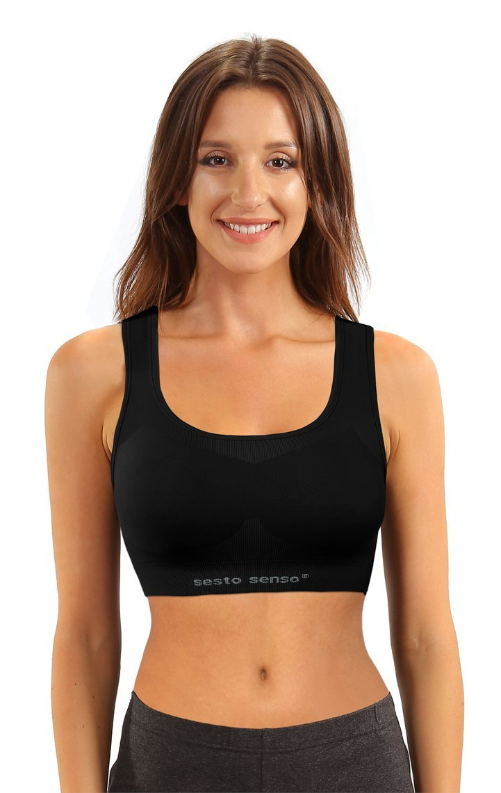 Sesto Senso Damen Seamless Sport Top – Nahtloses Sport-BH-Top mit Thermoregulierung, Atmungsaktiv, Elastisch, Schwarz, Poliamid-Elastan, Fitness & Training