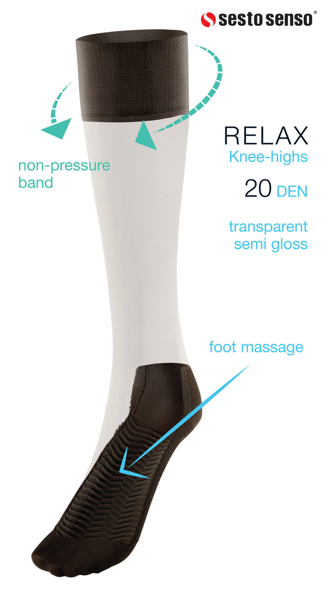 Sesto Senso Damen Podkolanówki – Massierende Sohle, 20 Den, Poliamid-Elastan Mix, Nicht-Drückend, Unterstützt Durchblutung, Elegant Halbtransparent, 3er Pack, Schwarz