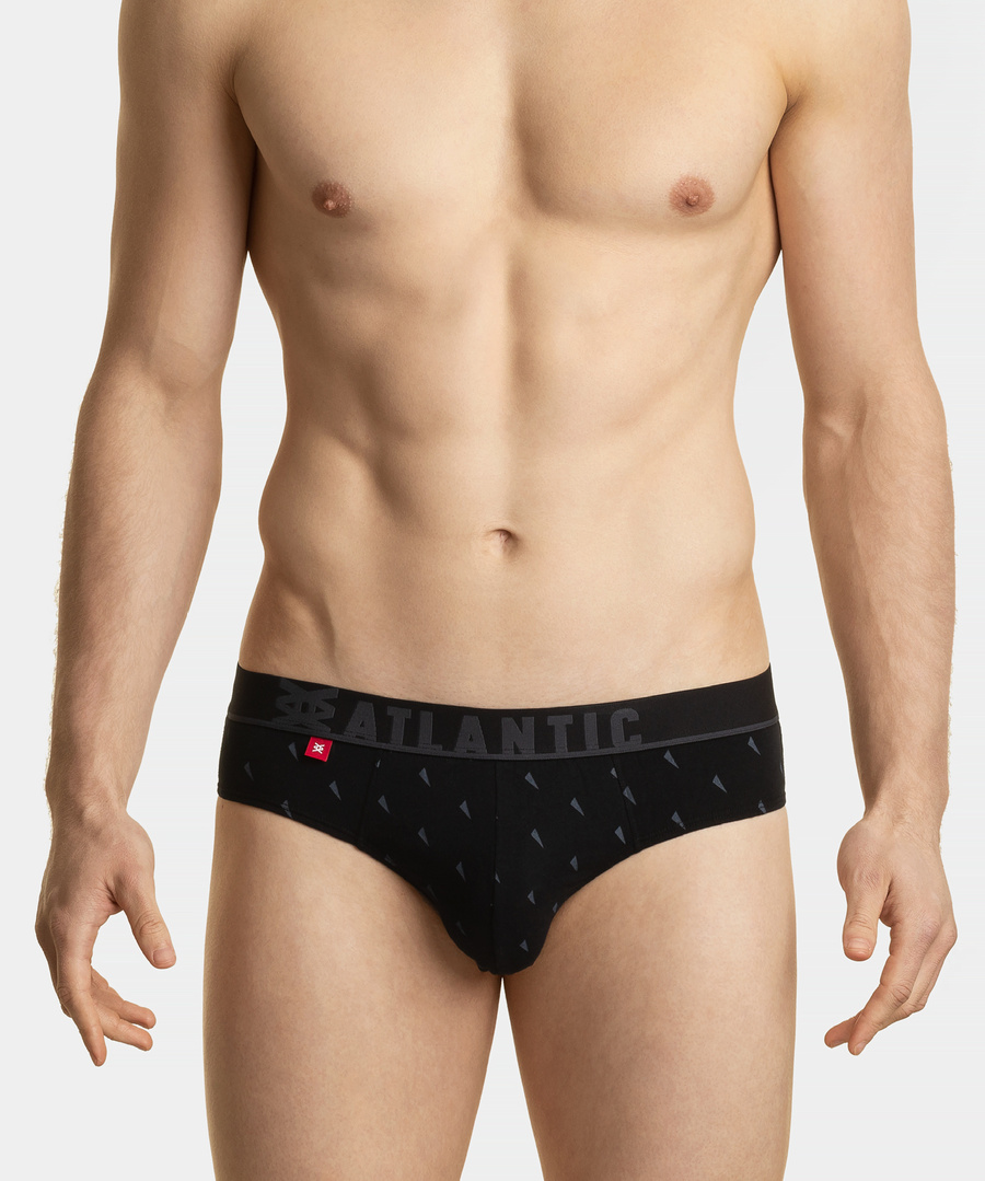 Atlantic Herren Sport Slips – Bequeme Unterwäsche aus 95% Baumwolle, 5% Elastan, Print-Design, 3er Pack, Braun/Grau/Schwarz, Modell 3MP-152, Externer Gummibund, Kollektion Sport | jz23