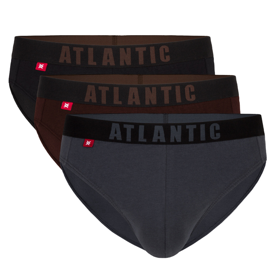 Atlantic Herren Slipy Set – Komfortable Sport Unterwäsche, 95% Baumwolle, 3er Pack, Grau/Schwarz/Braun