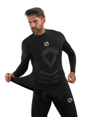 Sesto Senso Herren Thermoaktive Langarmshirt – Atmungsaktives Funktionsshirt aus 96% Polyamid, 4-Wege-Stretch, Nahtlos, Ideal für Wintersport, Farbe: Nero/Blau, Sportbekleidung für Männer