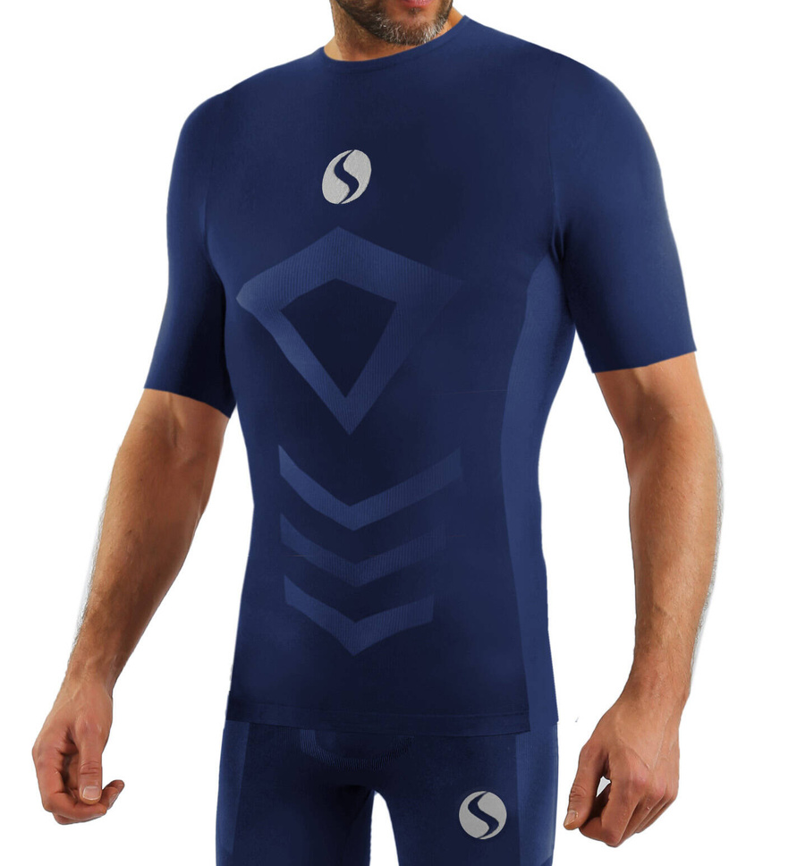 Sesto Senso Herren Thermo Active T-Shirt – Atmungsaktiv und Schnelltrocknend, Antiallergisch, Nahtlos, Elastisch, Ideal für Sport und Outdoor, Poliamid, Blau (Granat), Sportkollektion