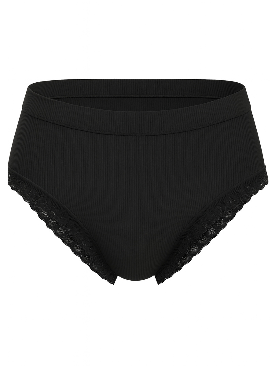 Gerippter Damenschlüpfer mit Spitze Schwarz 6108